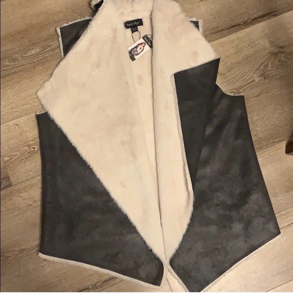 Gray & Cream Faux Fur Vest